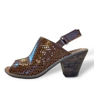 Dr. Scholls Codie Brown Perforated Peep Toe Slingback Block Heel Sandals 8.5M‎